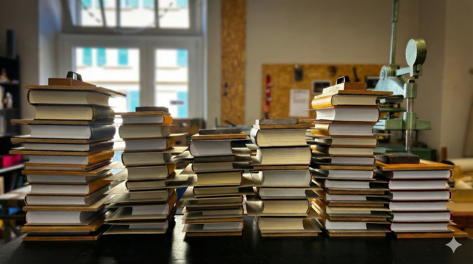 Intérieur de l'atelier de reliure Page à Page à Bulle